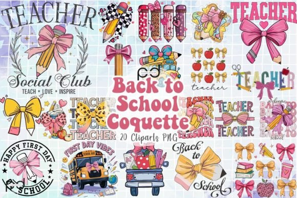 Back to School Coquette Clipart PNG Bundle
